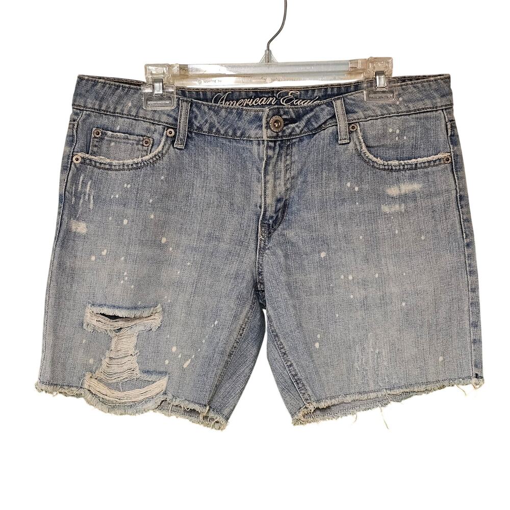 American Eagle Mid Rise Jean Shorts Cut Off Sz 8 Bermuda y2k Distressed Grunge